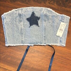 Denim Star Patch Tube Top